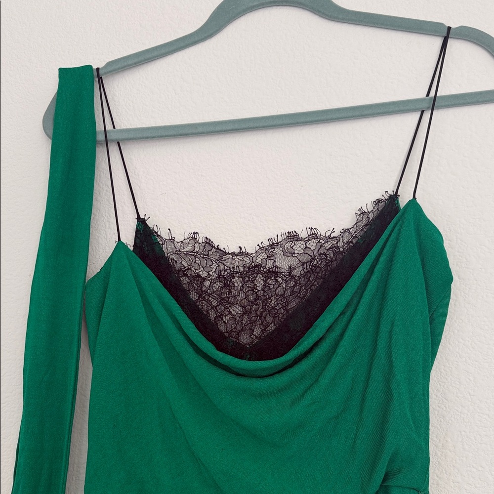 Diane Von Furstenberg Emerald Green Midi Dress with Black Lace - Picture 6 of 7